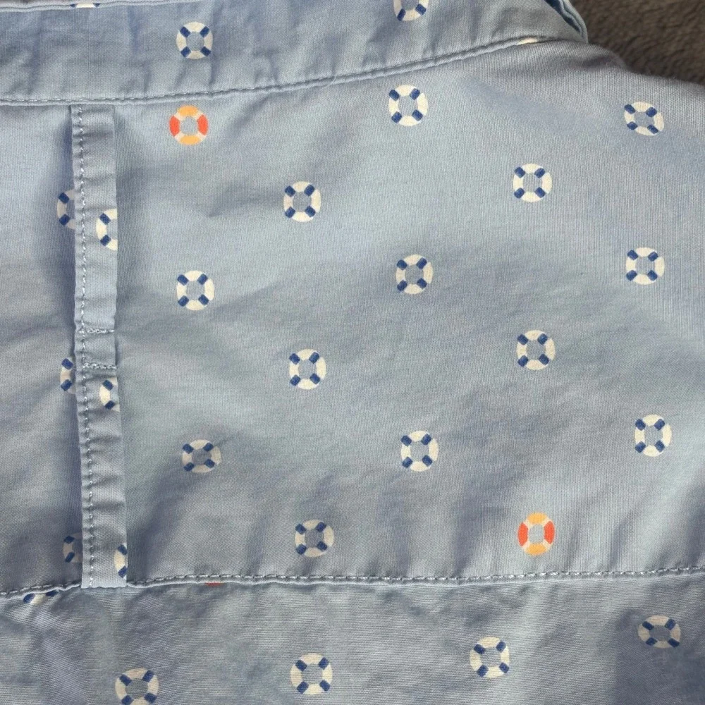 Banana Republic Button Down Mens Large Blue Lifebuoy Nautical Slim Luxe Poplin